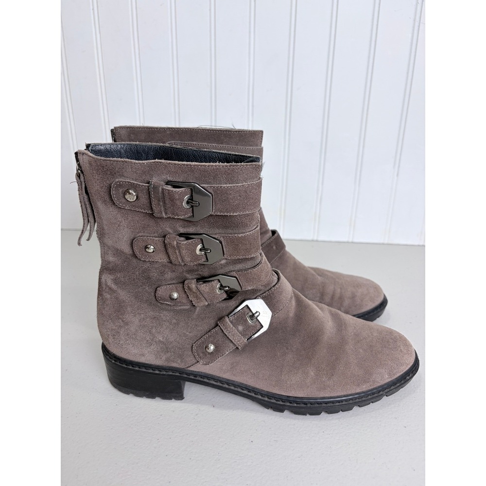 Stuart Weitzman Taupe Suede Multi Buckle Moto Ankle Boots U274026 Womens 6.5 M